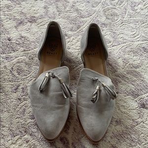 Gray suede loafers